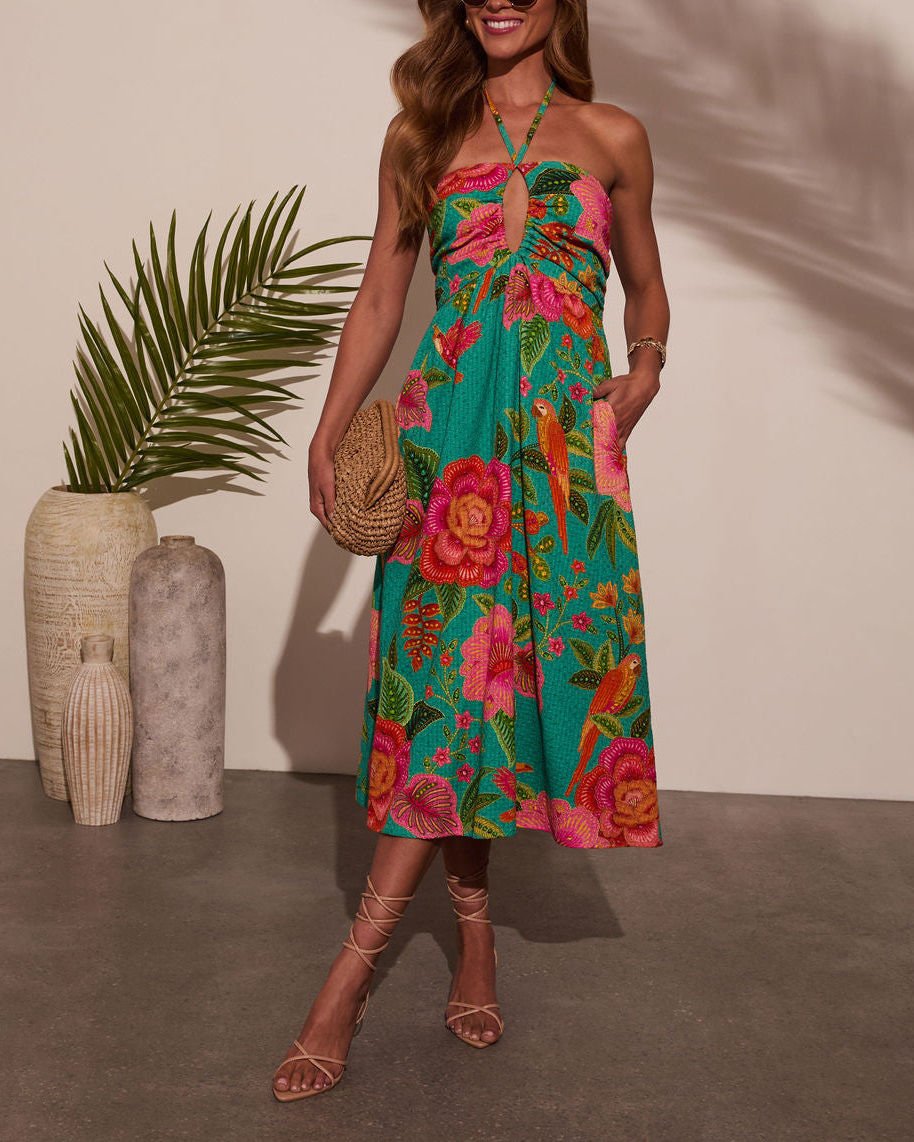 GREEN-RED-FLORAL  DRESS
