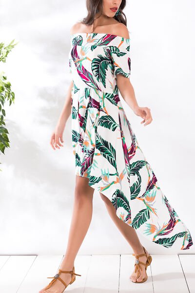 ECRU-GREEN-FLORAL DRESS L - ECRU-GREEN-FLORAL