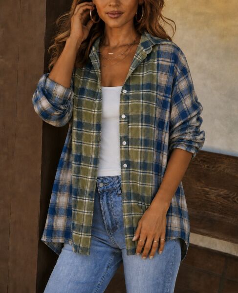 GREEN-BLUE-PLAID SHIRT XL - GREEN-BLUE-PLAID