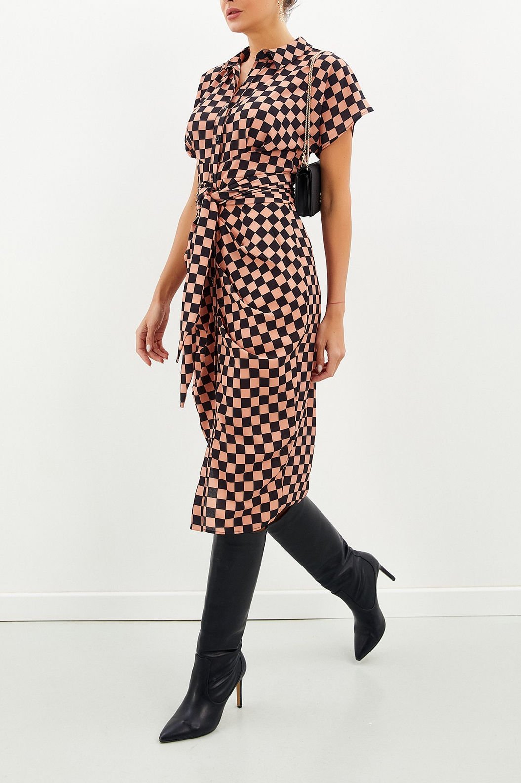 BROWN-BLACK-PRINTED DRESS