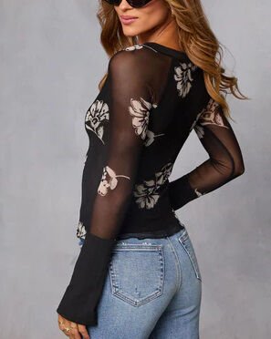 BLACK-FLORAL BLOUSE
