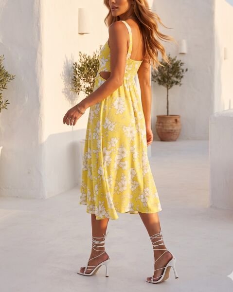 LIME-ECRU-FLORAL DRESS XL - LIME-ECRU-FLORAL