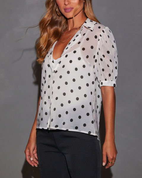 WHITE-BLACK-POLKADOT  SHIRT