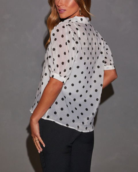 WHITE-BLACK-POLKADOT  SHIRT