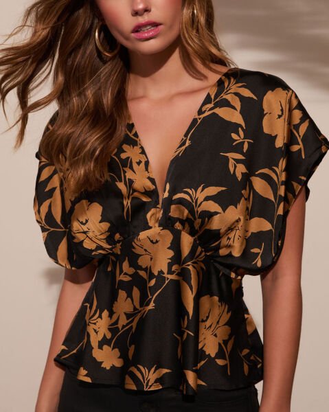 BLACK-BEIGE-FLORAL BLOUSE S - BLACK-BEIGE-FLORAL
