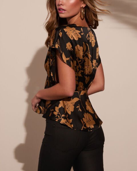 BLACK-BEIGE-FLORAL BLOUSE S - BLACK-BEIGE-FLORAL