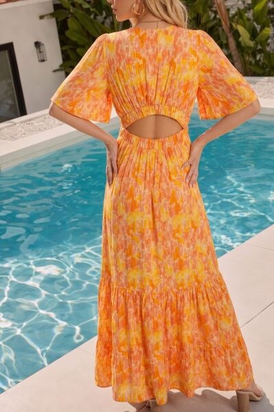 ORANGE-FLORAL DRESS S - ORANGE-FLORAL