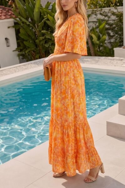ORANGE-FLORAL DRESS XL - ORANGE-FLORAL
