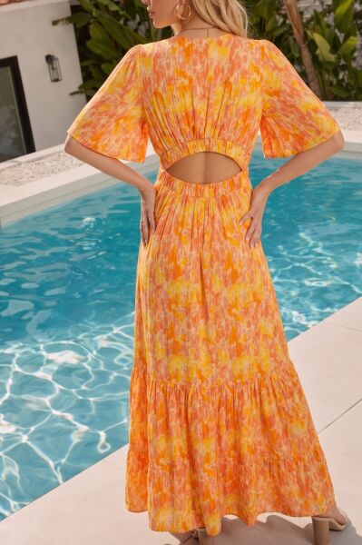 ORANGE-FLORAL DRESS XL - ORANGE-FLORAL