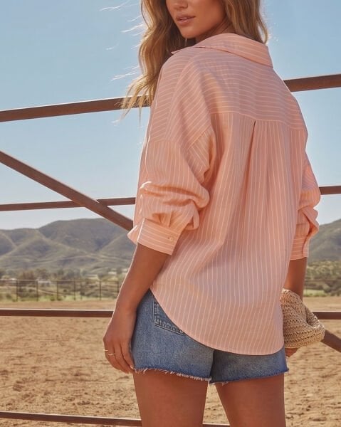 PEACH-WHITE-STRIPED SHIRT M - PEACH-WHITE-STRIPED