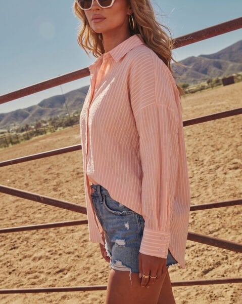 PEACH-WHITE-STRIPED SHIRT L - PEACH-WHITE-STRIPED