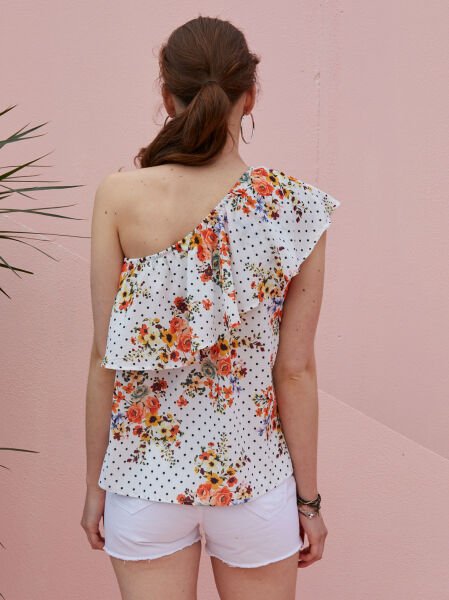 ORANGE-FLORAL BLOUSE M - ORANGE-FLORAL