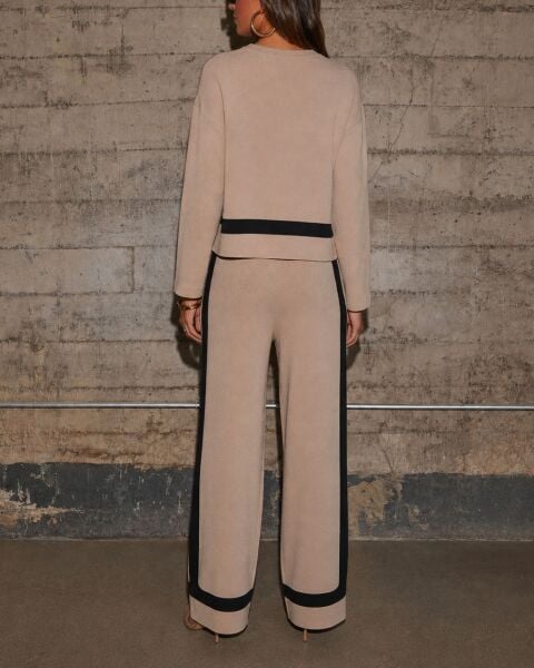 BEIGE-BLACK SWEATSHIRT AND PANTS SET XL - BEIGE-BLACK