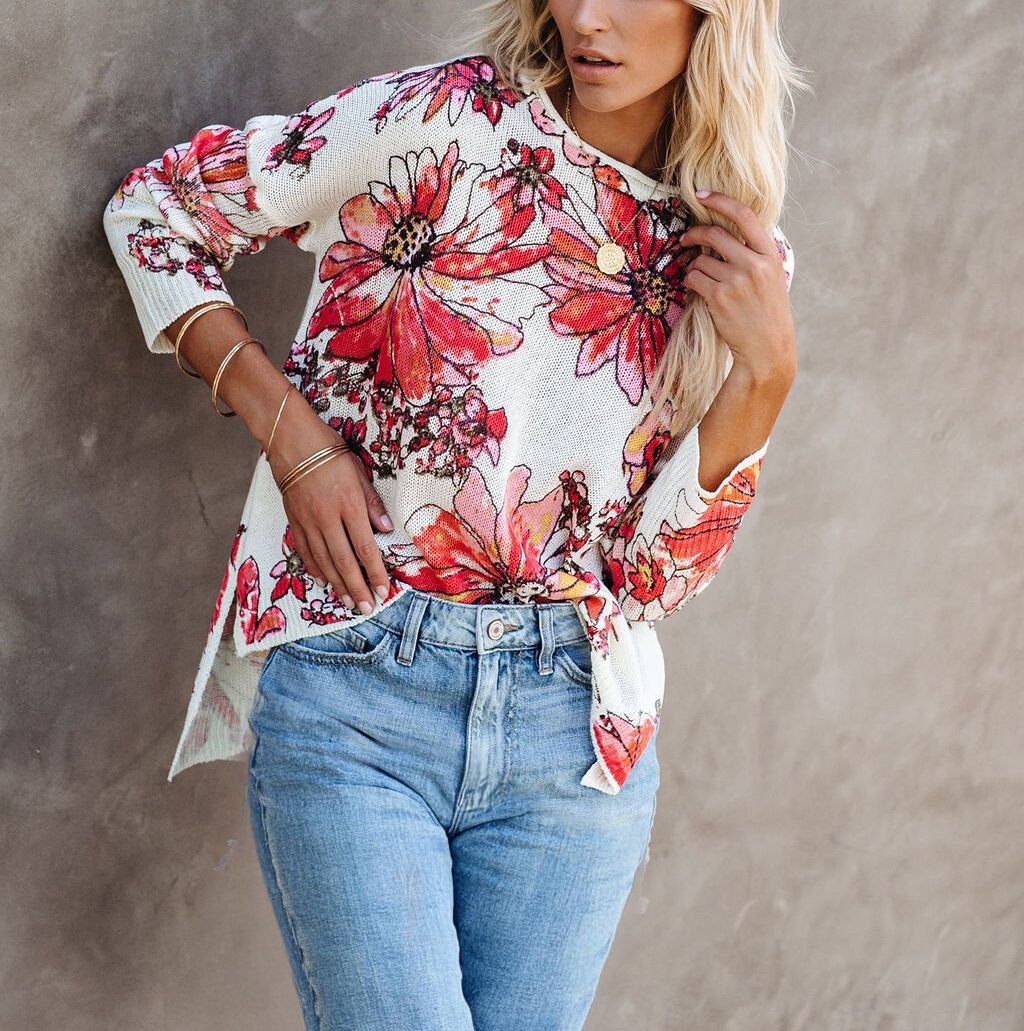 ECRU-FLORAL BLOUSE