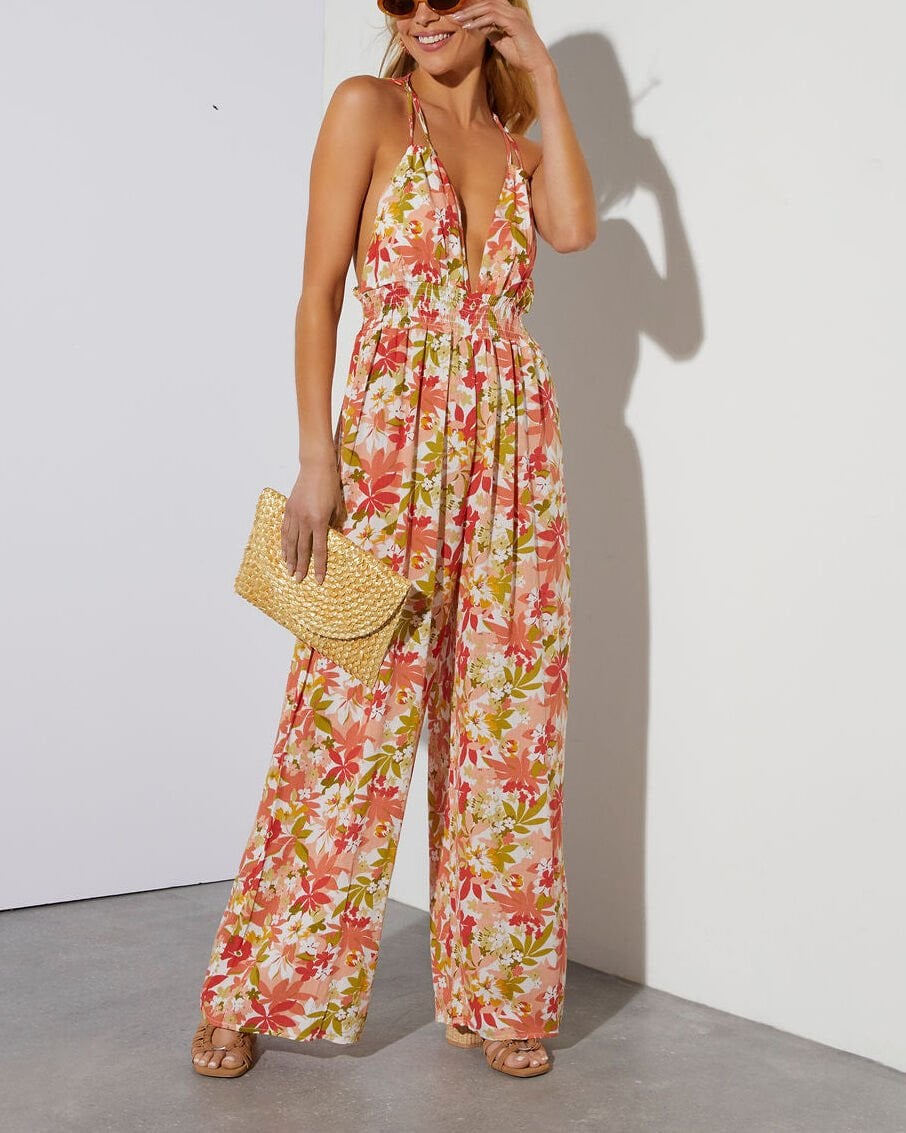 ECRU-RED-FLORAL JUMPSUIT S - ECRU-RED-FLORAL