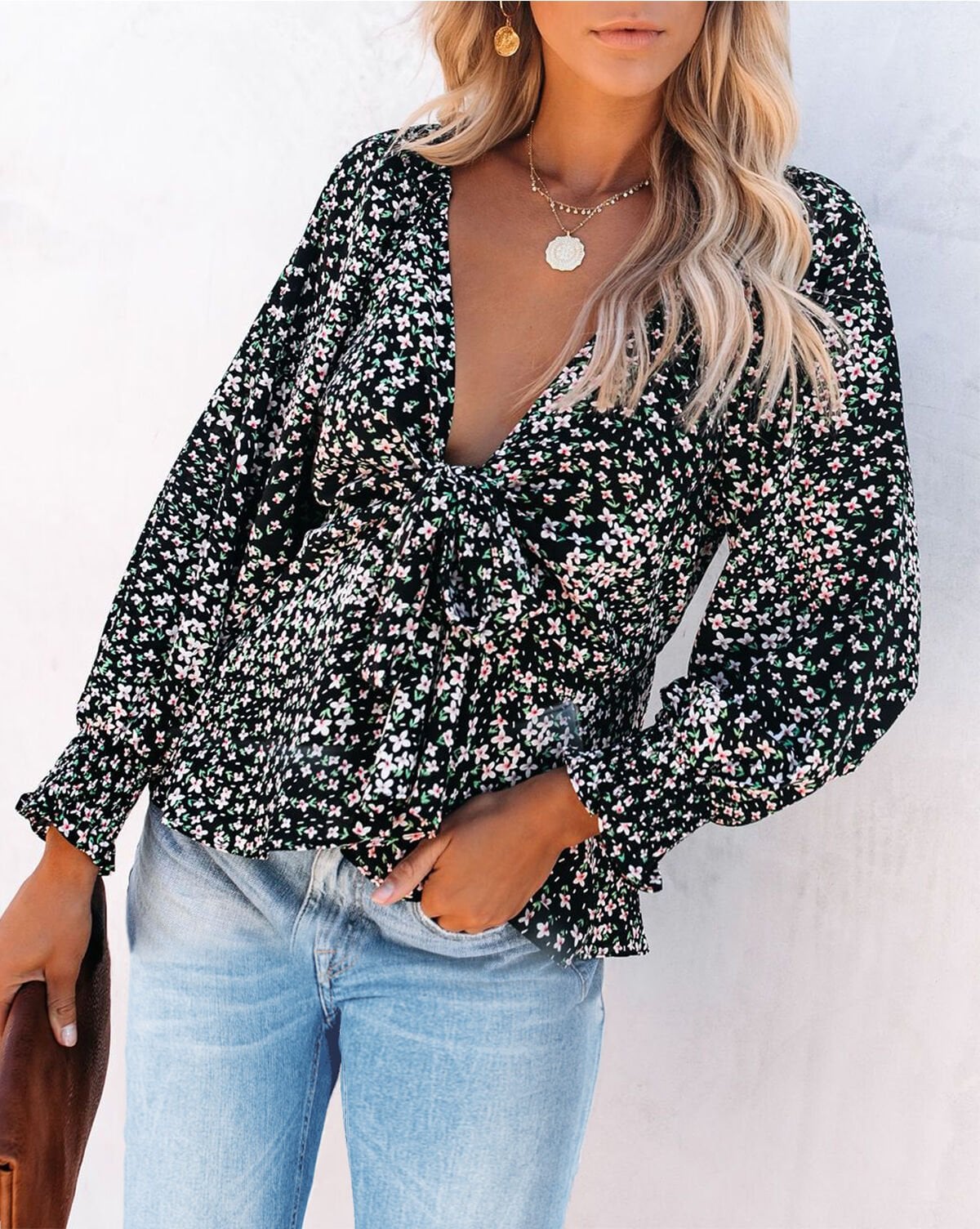 BLACK-FLORAL BLOUSE