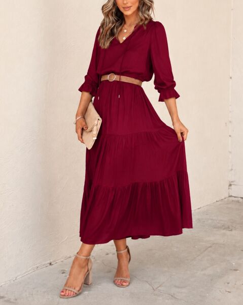 BURGUNDY DRESS S - BURGUNDY