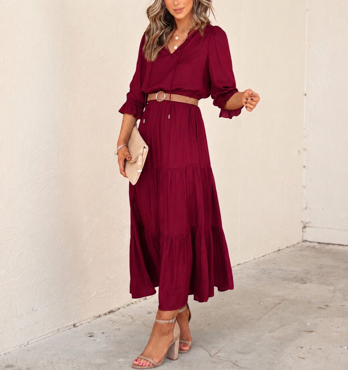 BURGUNDY DRESS L - BURGUNDY
