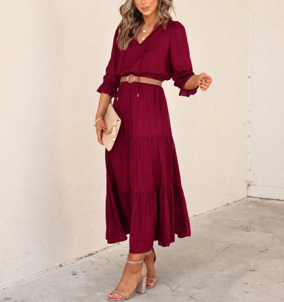 BURGUNDY DRESS L - BURGUNDY