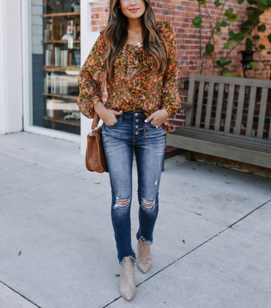 ORANGE-BROWN-PRINT BLOUSE