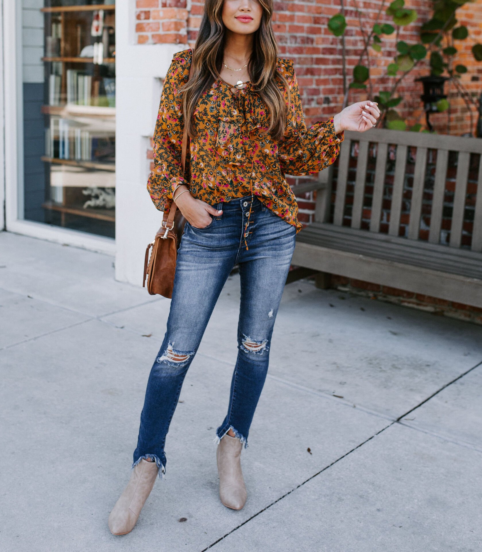 ORANGE-BROWN-PRINT BLOUSE