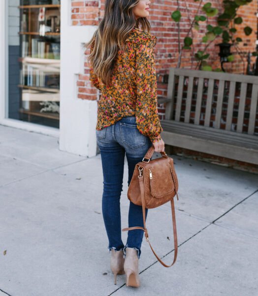 ORANGE-BROWN-PRINT BLOUSE