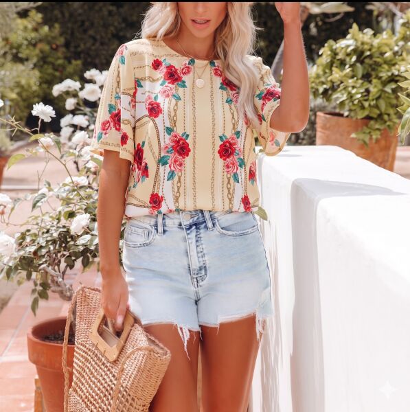 YELLOW-FLORAL BLOUSE XL - YELLOW-FLORAL