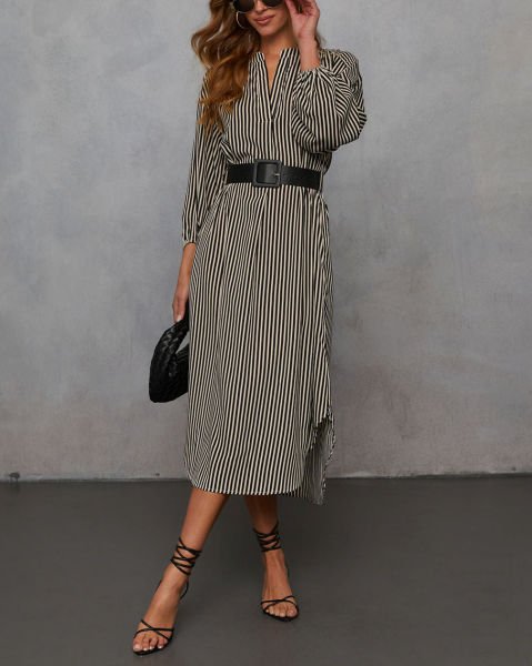 BLACK-BEIGE-STRIPED  DRESS
