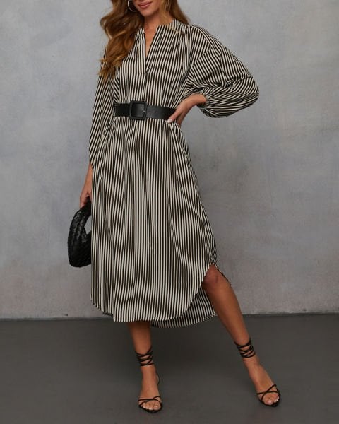 BLACK-BEIGE-STRIPED  DRESS