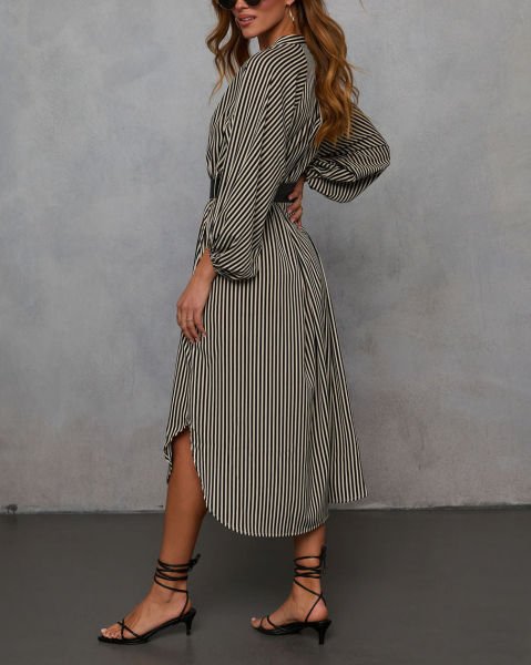 BLACK-BEIGE-STRIPED  DRESS
