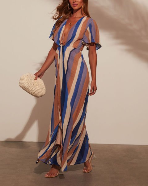BLUE-RUST-PRINTED  DRESS