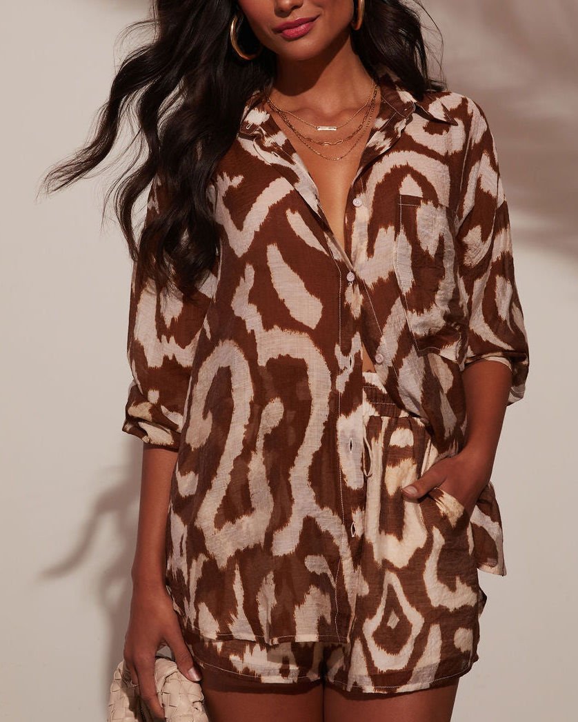 BROWN-ECRU-PRINTED  SHIRT