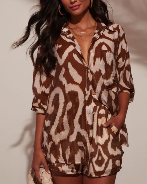 BROWN-ECRU-PRINTED  SHIRT