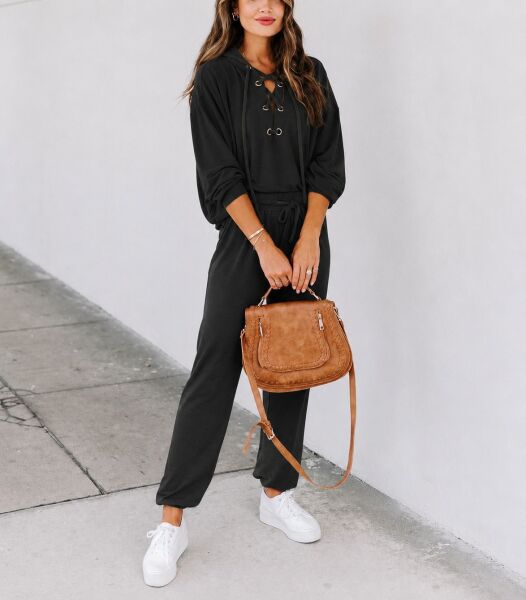 BLACK SWEATSHIRT AND PANTS SET M - BLACK