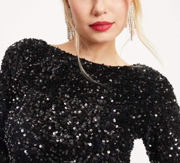 BLACK-SEQUINED DRESS