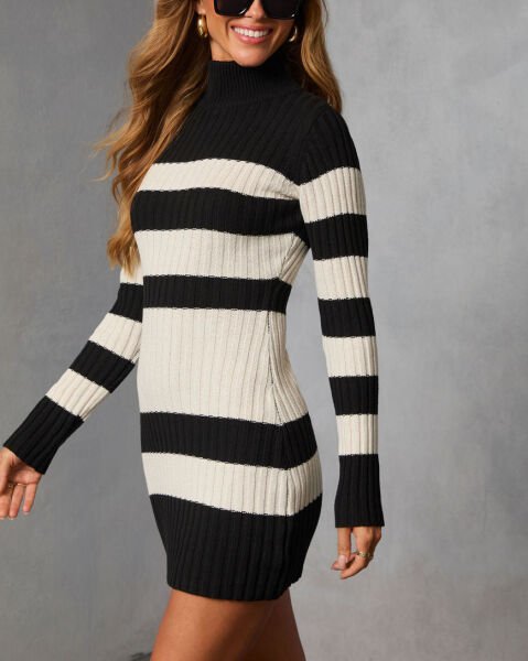 BLACK-ECRU-STRIPED DRESS L - BLACK-ECRU-STRIPED