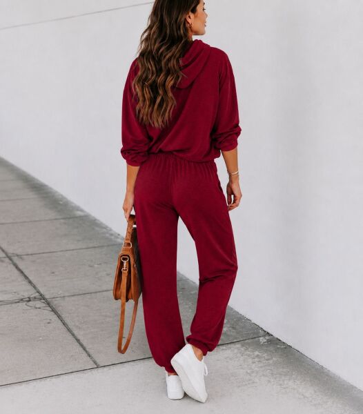 BURGUNDY SWEATSHIRT AND PANTS SET S - BURGUNDY