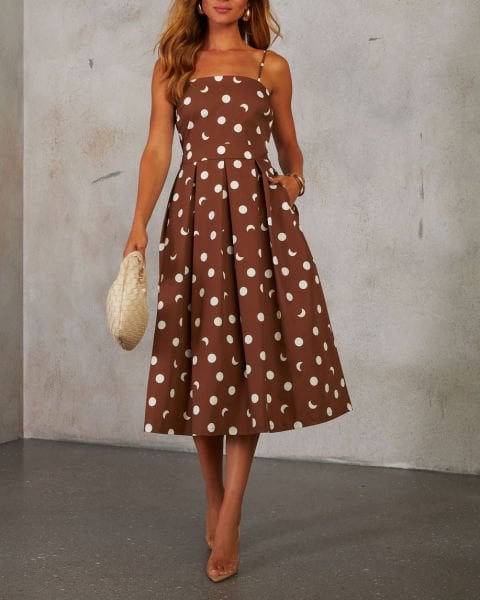 BROWN-ECRU-POLKADOT  DRESS