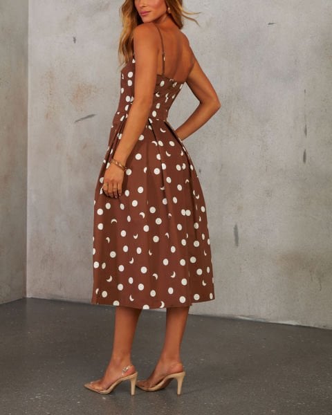 BROWN-ECRU-POLKADOT  DRESS