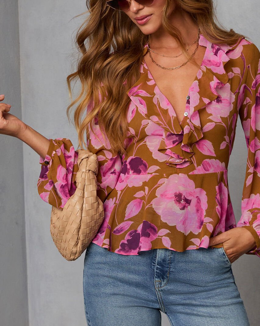 PINK-FLORAL BLOUSE M - PINK-FLORAL
