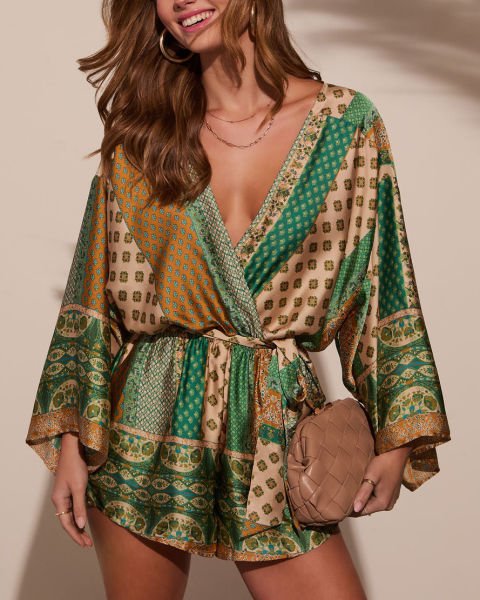 GREEN-BEIGE-PRINTED  JUMPSUIT