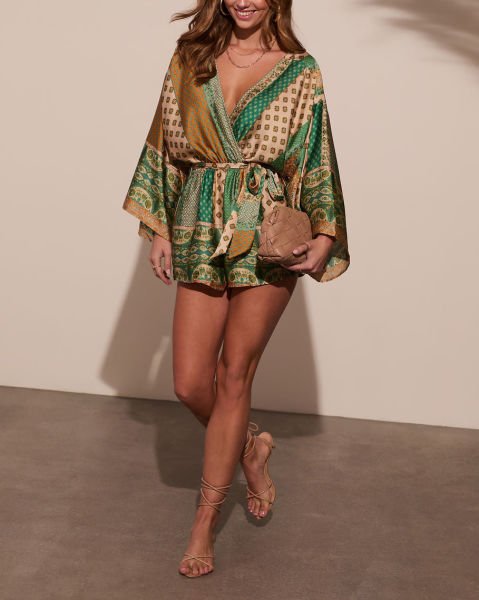 GREEN-BEIGE-PRINTED  JUMPSUIT