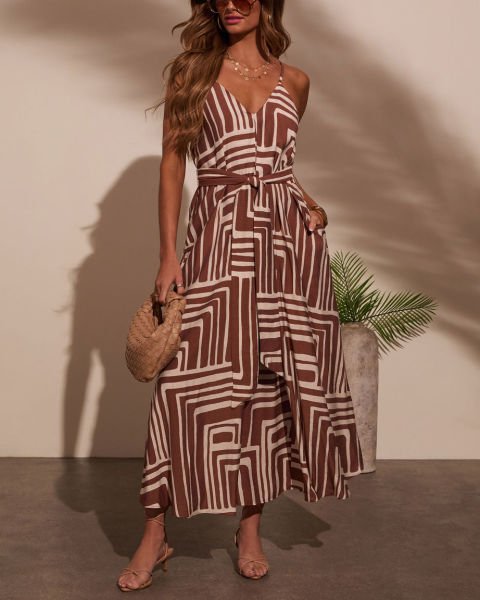 BROWN-CREAM-PRINTED  DRESS