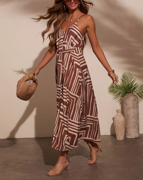BROWN-CREAM-PRINTED  DRESS