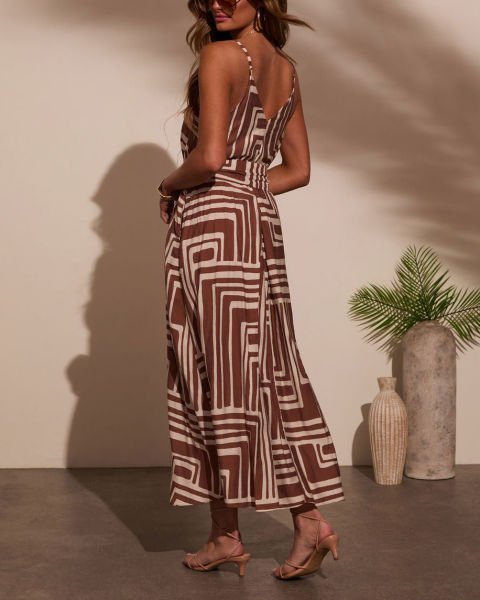 BROWN-CREAM-PRINTED  DRESS