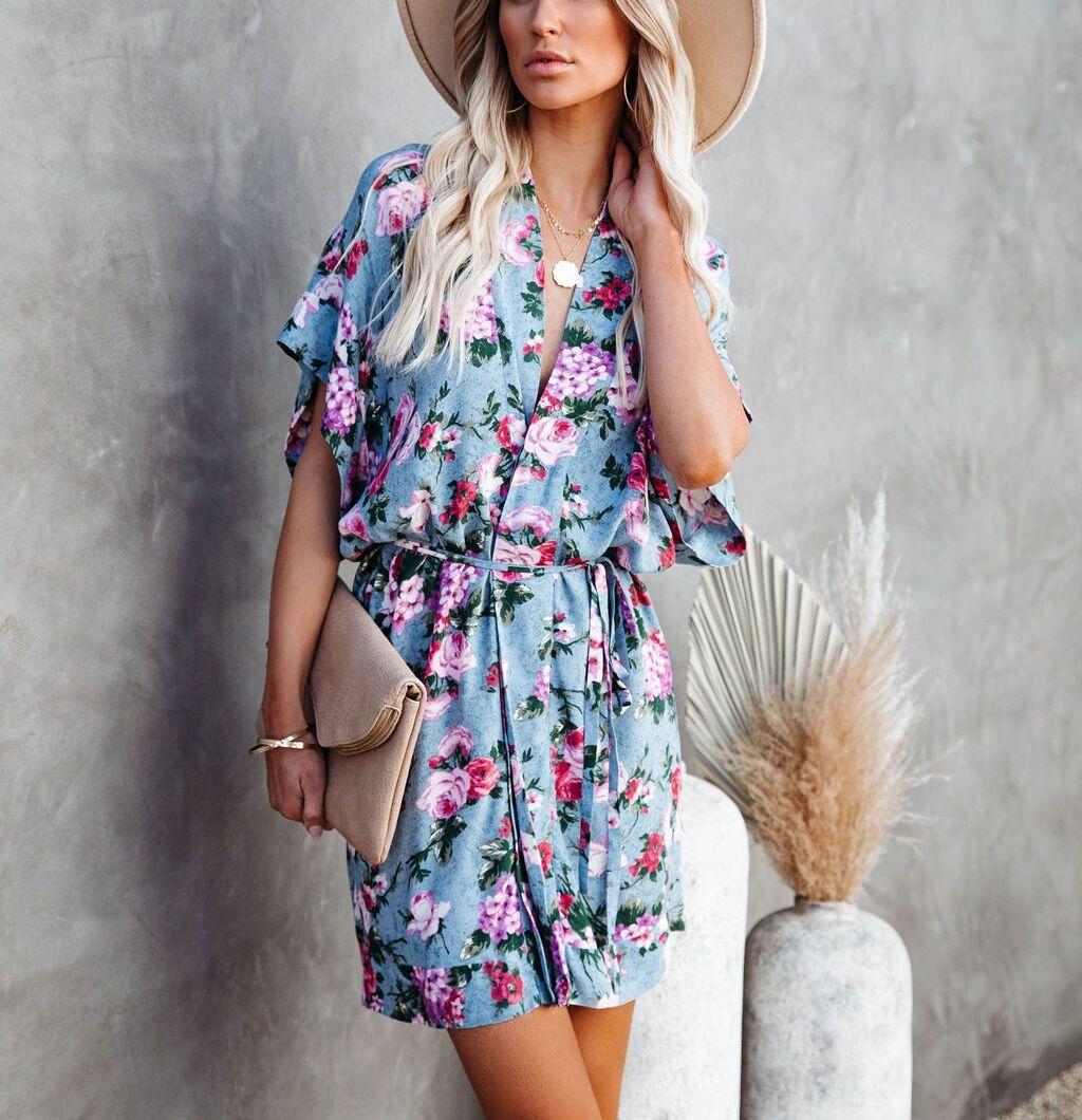 BLUE-FLORAL DRESS L - BLUE-FLORAL