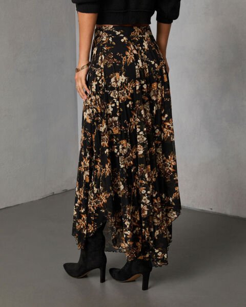 BLACK-BEIGE-FLORAL SKIRT S - BLACK-BEIGE-FLORAL