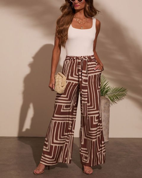 BROWN-CREAM-PRINTED  PANTS
