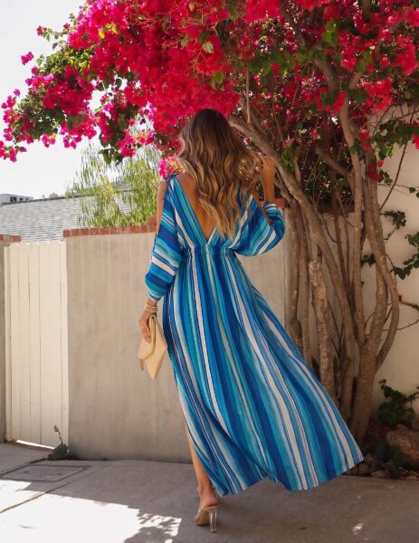 ECRU-BLUE-FLORAL DRESS L - ECRU-BLUE-FLORAL