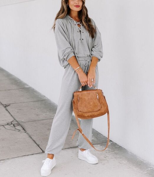 GREY TOP-SWEATPANTS-SET L - GREY